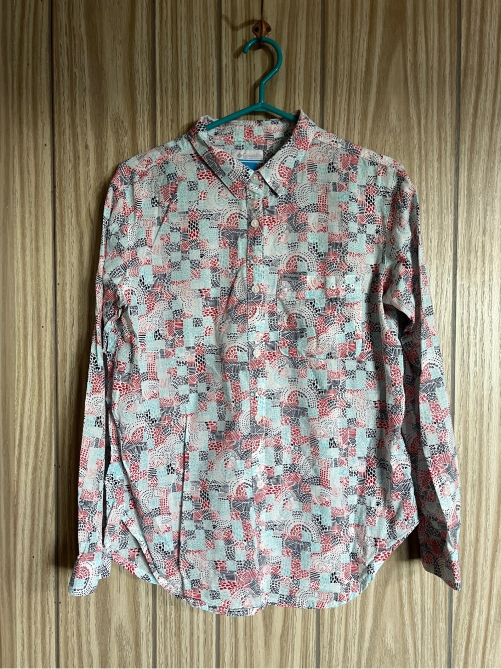 Columbia Printed Long-Sleeve Blouse in Mint Green & Coral
